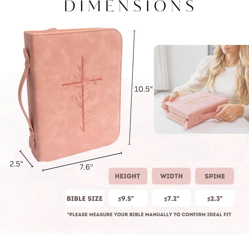 LANDORA & LEAF Bible Cover Case for Women – PU Leather Large Bible Case with Minimalist Debossed Design – Christian Bible Accessories for Girls & Women (Pink) - Image 5